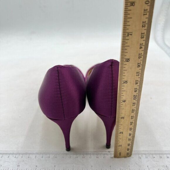 FSJ Women Low Kitten Heels Pointed Toe Slip on Pumps Pleated Satin Heels Purple - Picture 5 of 7